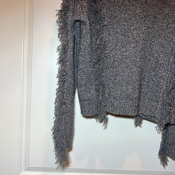 Aqua gray cashmere fringe sweater Sz XL - Picture 3 of 6